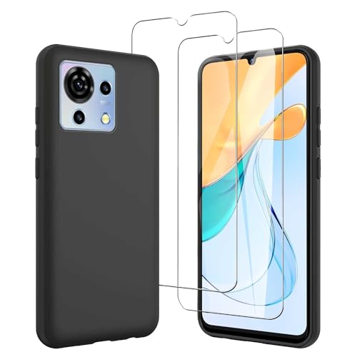 JDXHFF Hülle Kompatibel mit ZTE Blade V50 Vita 4G (6.75") und 2 Stück Schutzglas Gehärteter Film Displayschutzfolie - Schwarz Weich Silikon Schutzhülle Flexibel TPU Tasche Case Black von JDXHFF