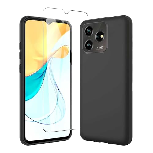 JDXHFF Hülle Kompatibel mit ZTE Blade V50S (6.6") Schwarz und Panzerglas Displayschutzfolie - Schutzhülle Weich Silikon Flexibel TPU Tasche Case Black von JDXHFF