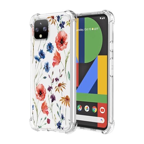 JDYGWK Schutzhülle für Google Pixel 4XL mit transparentem Blumenmuster, weiches TPU, dünn, leicht, stoßfest, kratzfest, Schutzhülle für Google Pixel 4XL, Blumenmuster, Farbe von JDYGWK