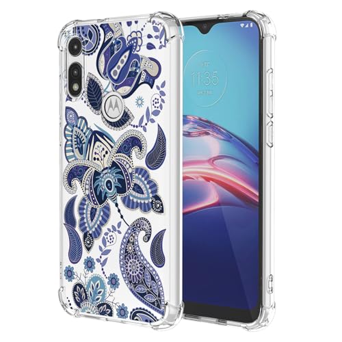 JDYGWK Schutzhülle für Moto E 2020, transparentes Blumenmuster, weiches TPU-Silikon, dünn, stoßfest, kratzfest, bezauberndes Blau von JDYGWK