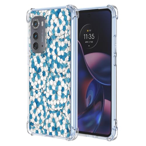 JDYGWK Schutzhülle für Moto Edge 2022, transparentes Blumenmuster, weiches TPU-Silikon, dünn, stoßfest, kratzfest, Schutzhülle für Motorola Edge 2022, blau-weißes Blumenmuster von JDYGWK