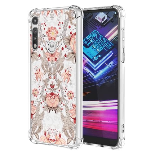 JDYGWK Schutzhülle für Moto G Fast, klares Blumenmuster, weiches TPU-Silikon, dünn, stoßfest, kratzfest, Schutzhülle für Motorola G Fast, Rosa / Weiß mit Blumenmuster von JDYGWK