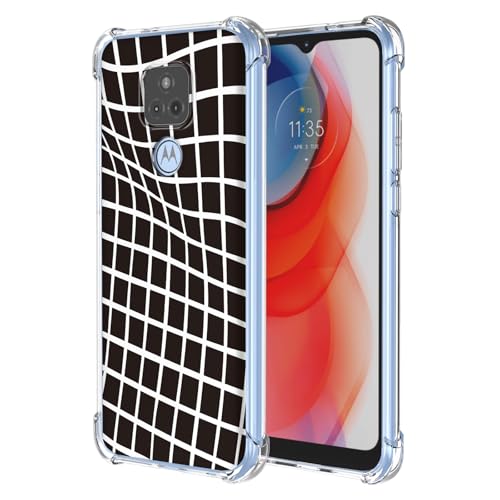 JDYGWK Schutzhülle für Moto G Play 2021, transparentes Blumenmuster, weiches TPU-Silikon, dünn, stoßfest, kratzfest, Schwarz / Weiß kariert von JDYGWK