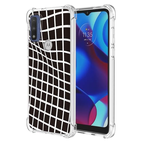JDYGWK Schutzhülle für Moto G Power 2022, Blumenmuster, weiches TPU-Silikon, dünn, stoßfest, kratzfest, Schwarz / Weiß kariert von JDYGWK