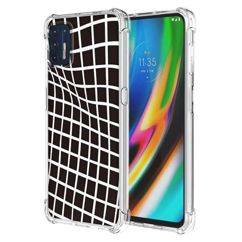 JDYGWK Schutzhülle für Moto G Stylus 4G 2021, Blumenmuster, weiches TPU-Silikon, dünn, stoßfest, kratzfest, Schwarz / Weiß kariert von JDYGWK