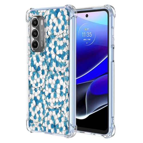 JDYGWK Schutzhülle für Moto G Stylus 5G 2022, Blumenmuster, weiches TPU-Silikon, dünn, stoßfest, kratzfest, Schutzhülle für Motorola G Stylus 5G 2022, Blau / Weiß von JDYGWK