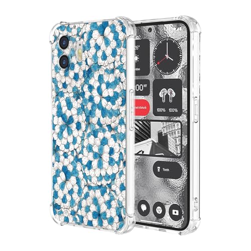 JDYGWK Schutzhülle für Nothing Phone 2, weiches TPU-Silikon, dünn, stoßfest, kratzfest, Blumenmuster, Blau / Weiß von JDYGWK