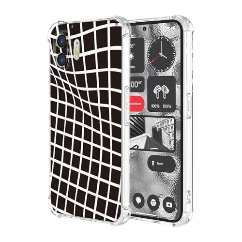 JDYGWK Schutzhülle für Nothing Phone 2, weiches TPU-Silikon, dünn, stoßfest, kratzfest, Blumenmuster, Schwarz/Weiß kariert von JDYGWK