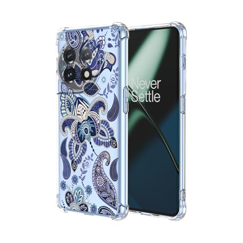 JDYGWK Schutzhülle für OnePlus 11, 1 + 11, klares Blumenmuster, weiches TPU-Silikon, dünn, stoßfest, kratzfest, Schutzhülle für OnePlus 11, bezauberndes Blau von JDYGWK