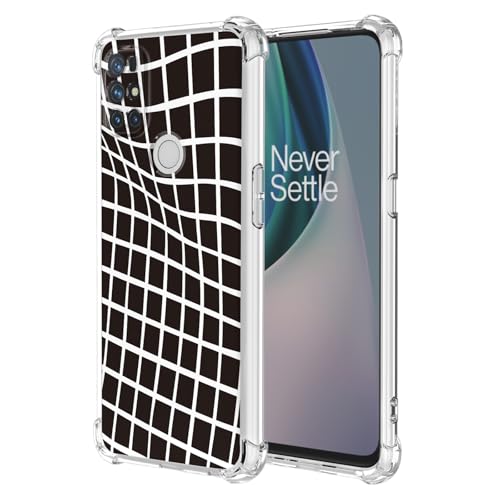 JDYGWK Schutzhülle für OnePlus N10 5G 1+ N10 5G, transparentes Blumenmuster, weiches TPU-Silikon, dünn, stoßfest, kratzfest, Schutzhülle für OnePlus N10 5G, schwarz-weiß kariert von JDYGWK