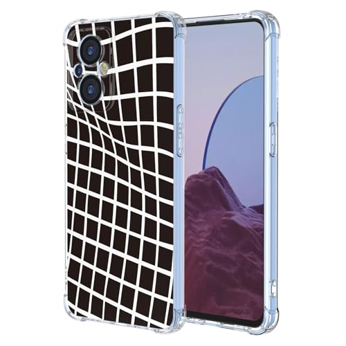 JDYGWK Schutzhülle für OnePlus N20 5G 1+ N20 5G, transparentes Blumenmuster, weiches TPU-Silikon, dünn, stoßfest, kratzfest, Schutzhülle für OnePlus N20 5G, schwarz-weiß kariert von JDYGWK