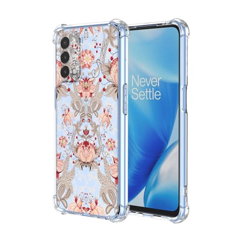 JDYGWK Schutzhülle für OnePlus N200 1+ N200, transparentes Blumenmuster, weiches TPU-Silikon, dünn, stoßfest, kratzfest, Schutzhülle für OnePlus Nord N200, rosa / weiß von JDYGWK