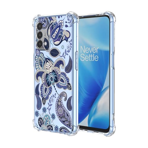 JDYGWK Schutzhülle für OnePlus N200 1+ N200, transparentes Blumenmuster, weiches TPU-Silikon, dünn, stoßfest, kratzfest, für OnePlus Nord N200, bezauberndes Blau von JDYGWK
