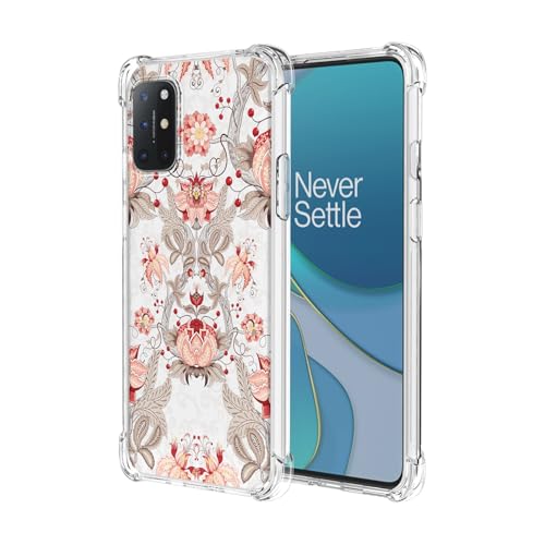 JDYGWK Schutzhülle für Oneplus 8T 1+ 8T, transparentes Blumenmuster, weiches TPU-Silikon, dünn, stoßfest, kratzfest, Schutzhülle für OnePlus 8T, Rosa / Weiß von JDYGWK