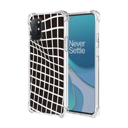 JDYGWK Schutzhülle für Oneplus 8T 1+ 8T, transparentes Blumenmuster, weiches TPU-Silikon, dünn, stoßfest, kratzfest, Schutzhülle für OnePlus 8T, schwarz-weiß kariert von JDYGWK