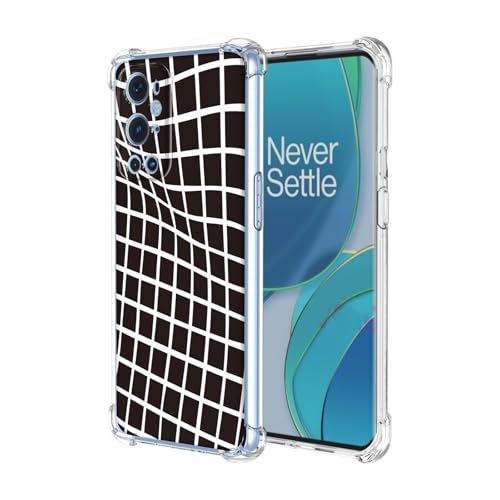 JDYGWK Schutzhülle für Oneplus 9 Pro 1+ 9 Pro, transparentes Blumenmuster, weiches TPU-Silikon, dünn, stoßfest, kratzfest, Schutzhülle für OnePlus 9 Pro, Schwarz-Weiß kariert von JDYGWK