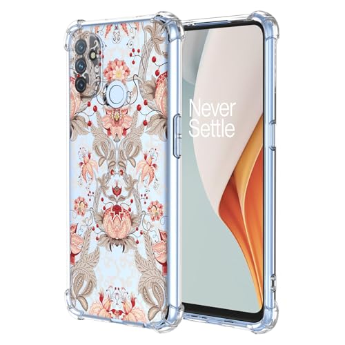 JDYGWK Schutzhülle für Oneplus N100 1+ N100, transparentes Blumenmuster, weiches TPU-Silikon, dünn, stoßfest, kratzfest, Schutzhülle für OnePlus Nord N100, Rosa / Weiß von JDYGWK