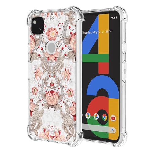 JDYGWK Schutzhülle für Pixel 4A Google 4A, transparentes Blumenmuster, weiches TPU-Silikon, dünn, stoßfest, kratzfest, Schutzhülle für Google Pixel 4A, Rosa / Weiß mit Blumenmuster von JDYGWK