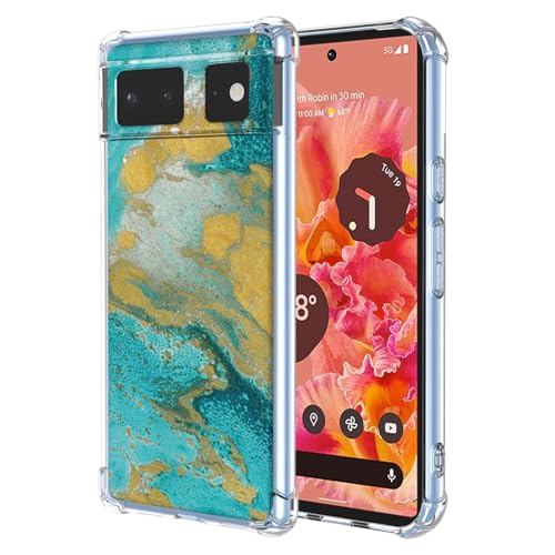 JDYGWK Schutzhülle für Pixel 6, Google 6, transparentes Blumenmuster, weiches TPU-Silikon, dünn, stoßfest, kratzfest, Schutzhülle für Google Pixel 6, Grünes Meer von JDYGWK