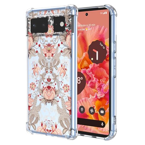 JDYGWK Schutzhülle für Pixel 6 Google 6, transparentes Blumenmuster, weiches TPU-Silikon, dünn, stoßfest, kratzfest, Schutzhülle für Google Pixel 6, Rosa / Weiß mit Blumenmuster von JDYGWK