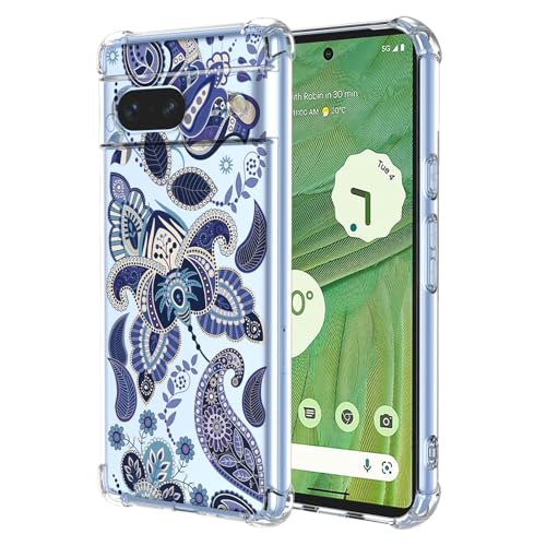 JDYGWK Schutzhülle für Pixel 7, Google 7, transparentes Blumenmuster, weiches TPU-Silikon, dünn, stoßfest, kratzfest, für Google Pixel 7, bezauberndes Blau von JDYGWK