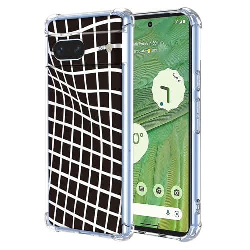 JDYGWK Schutzhülle für Pixel 7 Google 7, transparentes Blumenmuster, weiches TPU-Silikon, dünn, stoßfest, kratzfest, Schutzhülle für Google Pixel 7, schwarz-weiß kariert von JDYGWK