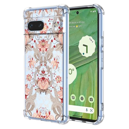 JDYGWK Schutzhülle für Pixel 7A Google 7A, transparentes Blumenmuster, weiches TPU-Silikon, dünn, stoßfest, kratzfest, Schutzhülle für Google Pixel 7A, Rosa / Weiß mit Blumenmuster von JDYGWK