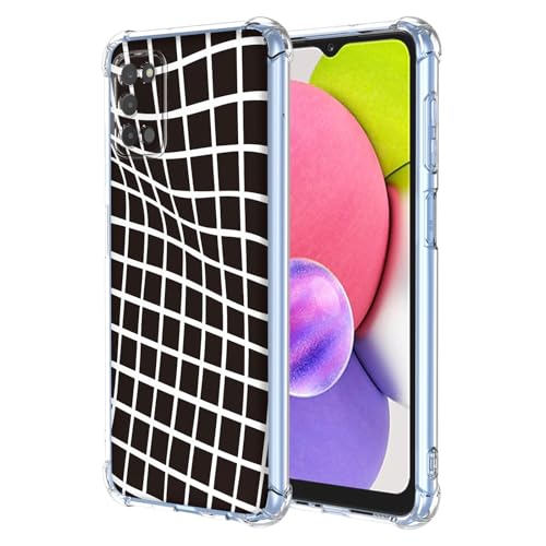 JDYGWK Schutzhülle für Samsung A03S Galaxy A03S, transparentes Blumenmuster, weiches TPU-Silikon, dünn, stoßfest, kratzfest, Schutzhülle für Samsung Galaxy A03S, schwarz-weiß kariert von JDYGWK