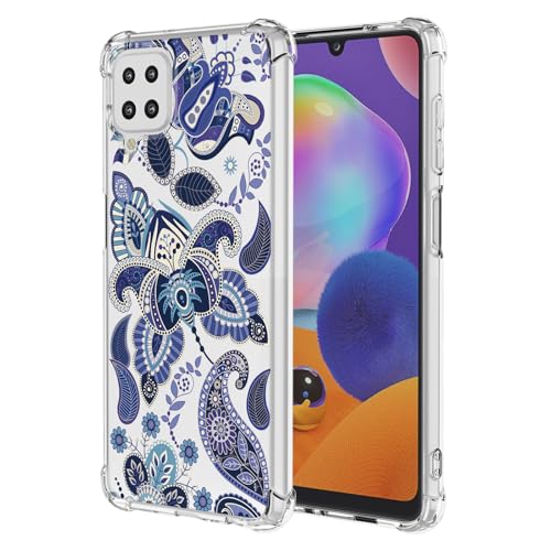JDYGWK Schutzhülle für Samsung A12 Galaxy M12, klares Blumenmuster, weiches TPU-Silikon, dünn, stoßfest, kratzfest, Schutzhülle für Samsung Galaxy A12, bezauberndes Blau von JDYGWK