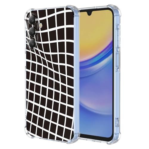JDYGWK Schutzhülle für Samsung A15 Galaxy A15, klares Blumenmuster, weiches TPU-Silikon, dünn, stoßfest, kratzfest, Schutzhülle für Samsung Galaxy A15, schwarz-weiß kariert von JDYGWK