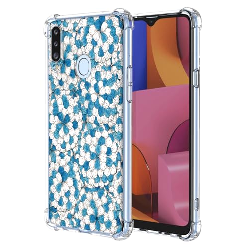 JDYGWK Schutzhülle für Samsung A20S Galaxy A20S, klares Blumenmuster, weiches TPU-Silikon, dünn, stoßfest, kratzfest, Schutzhülle für Samsung Galaxy A20S, blau-weißes Blumenmuster von JDYGWK