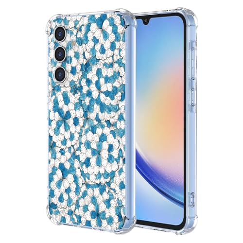 JDYGWK Schutzhülle für Samsung A34 5G Galaxy A34 5G, klares Blumenmuster, weiches TPU-Silikon, dünn, stoßfest, kratzfest, Schutzhülle für Samsung Galaxy A34 5G, blau-weißes Blumenmuster von JDYGWK