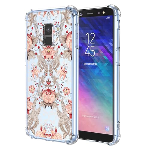 JDYGWK Schutzhülle für Samsung A6 2018 Galaxy A6 2018, klares Blumenmuster, weiches TPU-Silikon, dünn, stoßfest, kratzfest, Schutzhülle für Samsung Galaxy A6 2018, Rosa / Weiß mit Blumenmuster von JDYGWK