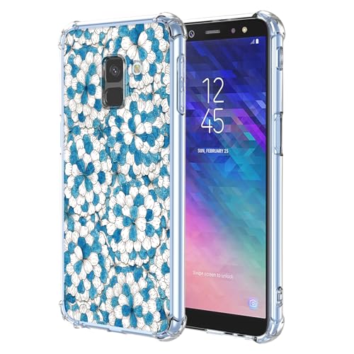 JDYGWK Schutzhülle für Samsung A6 2018 Galaxy A6 2018, klares Blumenmuster, weiches TPU-Silikon, dünn, stoßfest, kratzfest, Schutzhülle für Samsung Galaxy A6 2018, blau-weißes Blumenmuster von JDYGWK
