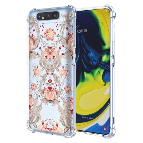 JDYGWK Schutzhülle für Samsung A80 Galaxy A90, klares Blumenmuster, weiches TPU-Silikon, dünn, stoßfest, kratzfest, Schutzhülle für Samsung Galaxy A80, Rosa / Weiß mit Blumenmuster von JDYGWK