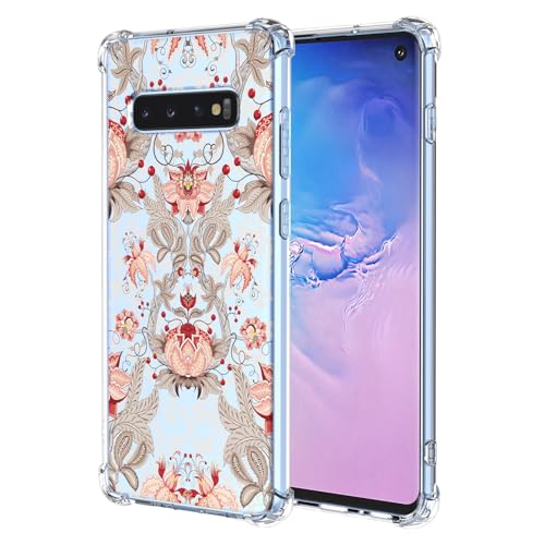 JDYGWK Schutzhülle für Samsung Galaxy S10 Plus, transparent, Blumenmuster, weiches TPU-Silikon, dünn, stoßfest, kratzfest, Schutzhülle für Samsung Galaxy S10 Plus, rosa / weiß von JDYGWK