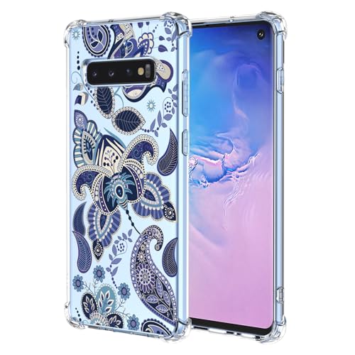 JDYGWK Schutzhülle für Samsung Galaxy S10 Plus, transparent, Blumenmuster, weiches TPU-Silikon, dünn, stoßfest, kratzfest, für Samsung Galaxy S10 Plus, bezauberndes Blau von JDYGWK