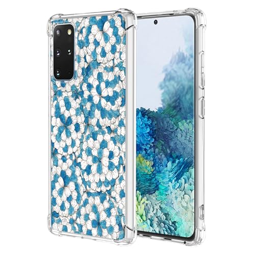 JDYGWK Schutzhülle für Samsung Galaxy S20 Plus, transparent, Blumenmuster, weiches TPU-Silikon, dünn, stoßfest, kratzfest, Schutzhülle für Samsung Galaxy S20 Plus, blau-weißes Blumenmuster von JDYGWK