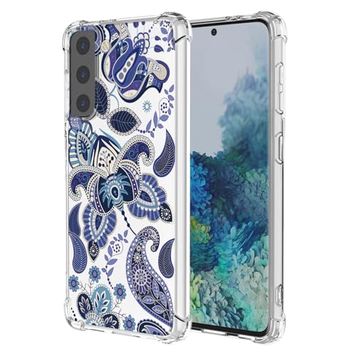 JDYGWK Schutzhülle für Samsung Galaxy S21, klares Blumenmuster, weiches TPU-Silikon, dünn, stoßfest, kratzfest, für Samsung Galaxy S21, bezauberndes Blau von JDYGWK