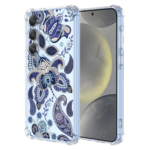 JDYGWK Schutzhülle für Samsung Galaxy S24, klares Blumenmuster, weiches TPU-Silikon, dünn, stoßfest, kratzfest, für Samsung Galaxy S24, bezauberndes Blau von JDYGWK