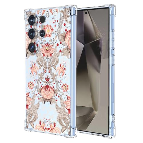 JDYGWK Schutzhülle für Samsung Galaxy S24 Ultra, klares Blumenmuster, weiches TPU-Silikon, dünn, stoßfest, kratzfest, Schutzhülle für Samsung Galaxy S24 Ultra, Rosa / Weiß von JDYGWK