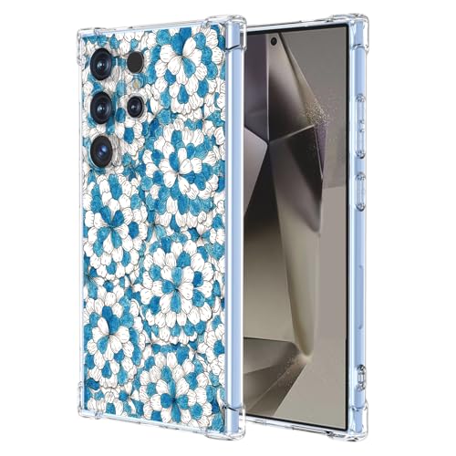 JDYGWK Schutzhülle für Samsung Galaxy S24 Ultra, klares Blumenmuster, weiches TPU-Silikon, dünn, stoßfest, kratzfest, Schutzhülle für Samsung Galaxy S24 Ultra, blau-weißes Blumenmuster von JDYGWK