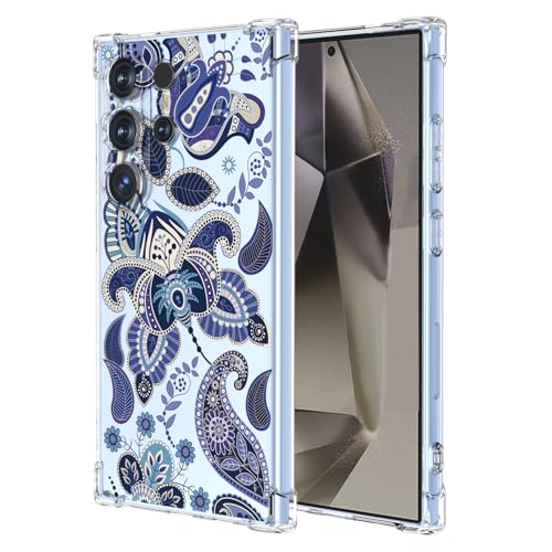 JDYGWK Schutzhülle für Samsung Galaxy S24 Ultra, klares Blumenmuster, weiches TPU-Silikon, dünn, stoßfest, kratzfest, für Samsung Galaxy S24 Ultra, bezauberndes Blau von JDYGWK