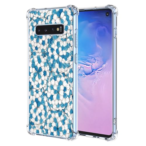 JDYGWK Schutzhülle für Samsung S10 Galaxy S10, klares Blumenmuster, weiches TPU-Silikon, dünn, stoßfest, kratzfest, Schutzhülle für Samsung Galaxy S10, blau-weißes Blumenmuster von JDYGWK