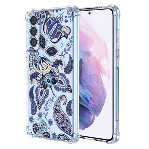 JDYGWK Schutzhülle für Samsung S21 FE Galaxy S21 FE, klares Blumenmuster, weiches TPU-Silikon, dünn, stoßfest, kratzfest, Schutzhülle für Samsung Galaxy S21 FE, bezauberndes Blau von JDYGWK
