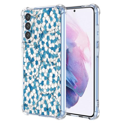JDYGWK Schutzhülle für Samsung S21 FE Galaxy S21 FE, klares Blumenmuster, weiches TPU-Silikon, dünn, stoßfest, kratzfest, Schutzhülle für Samsung Galaxy S21 FE, blau-weißes Blumenmuster von JDYGWK