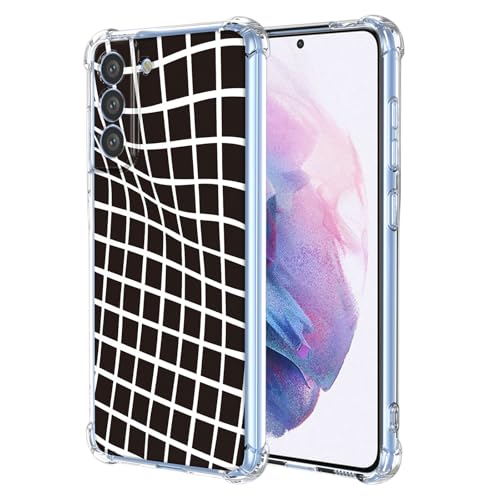 JDYGWK Schutzhülle für Samsung S21 FE Galaxy S21 FE, klares Blumenmuster, weiches TPU-Silikon, dünn, stoßfest, kratzfest, Schutzhülle für Samsung Galaxy S21 FE, schwarz-weiß kariert von JDYGWK