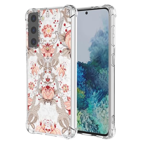 JDYGWK Schutzhülle für Samsung S21 Galaxy S21, klares Blumenmuster, weiches TPU-Silikon, dünn, stoßfest, kratzfest, Schutzhülle für Samsung Galaxy S21, Rosa / Weiß mit Blumenmuster von JDYGWK