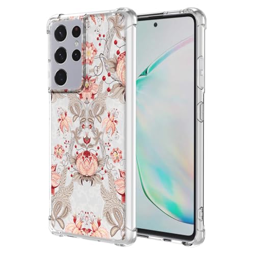 JDYGWK Schutzhülle für Samsung S21 Ultra Galaxy S21 Ultra, klares Blumenmuster, weiches TPU-Silikon, dünn, stoßfest, kratzfest, Schutzhülle für Samsung Galaxy S21 Ultra, Rosa / Weiß von JDYGWK