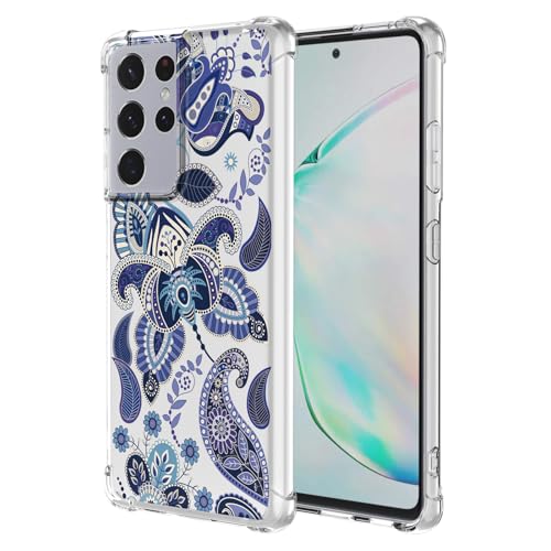JDYGWK Schutzhülle für Samsung S21 Ultra Galaxy S21 Ultra, klares Blumenmuster, weiches TPU-Silikon, dünn, stoßfest, kratzfest, Schutzhülle für Samsung Galaxy S21 Ultra, bezauberndes Blau von JDYGWK